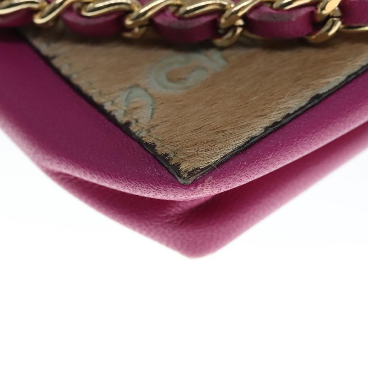 CHANEL Chain Shoulder Cigarette Case Leather Pink CC 108163