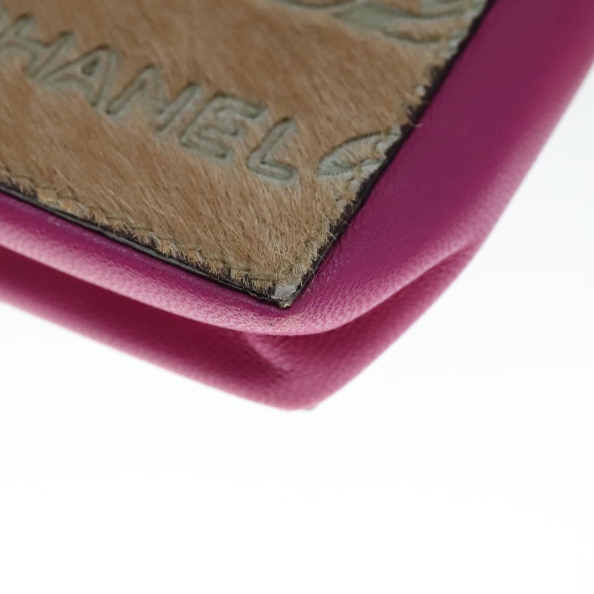 CHANEL Chain Shoulder Cigarette Case Leather Pink CC 108163