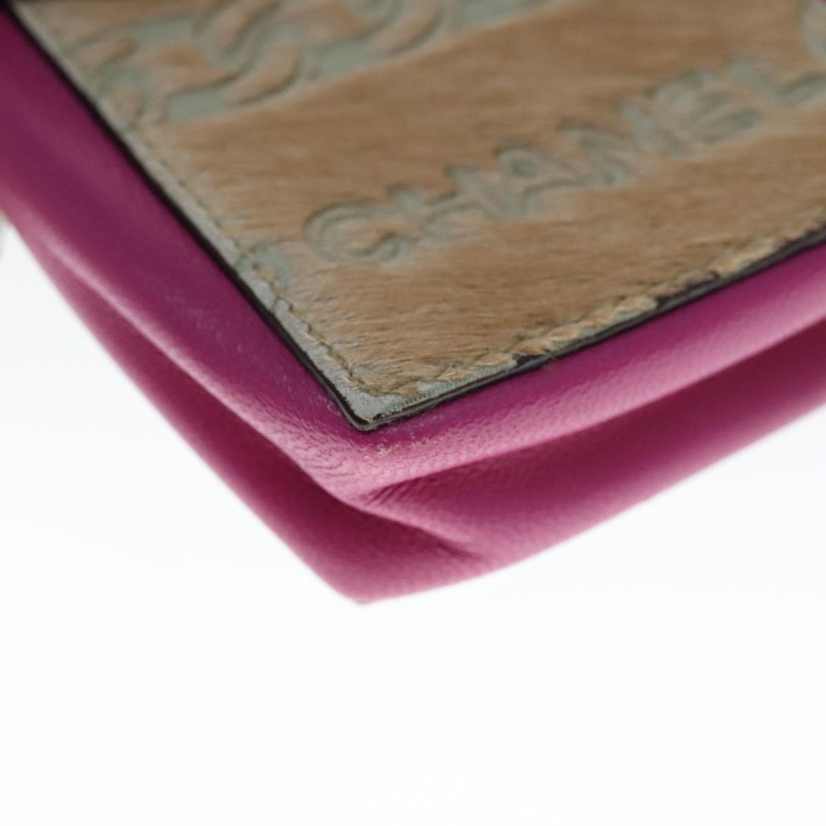 CHANEL Chain Shoulder Cigarette Case Leather Pink CC 108163