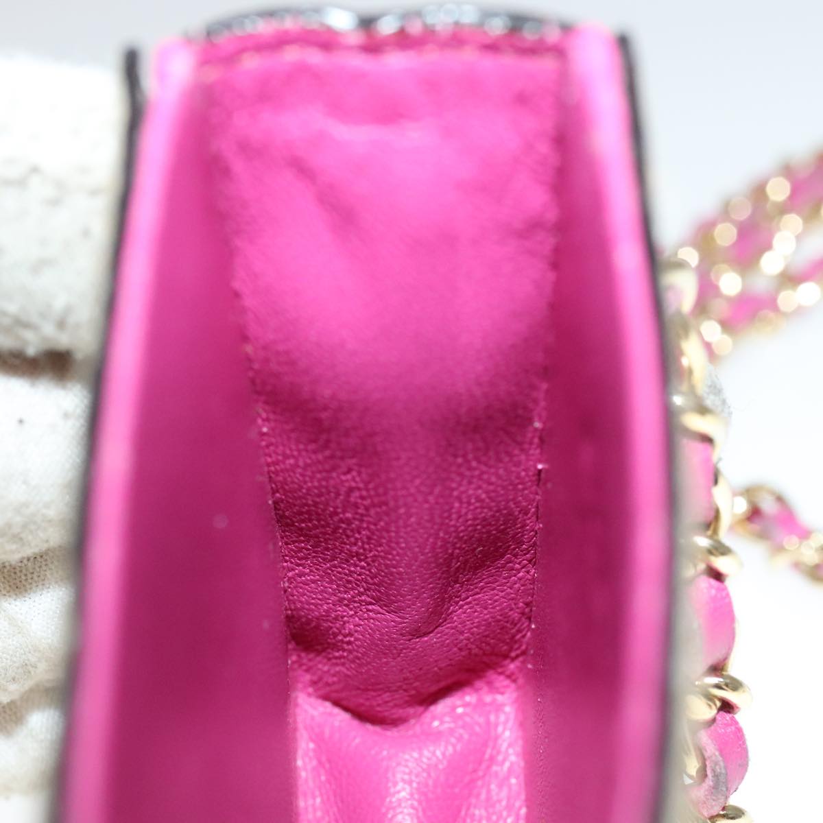 CHANEL Chain Shoulder Cigarette Case Leather Pink CC 108163