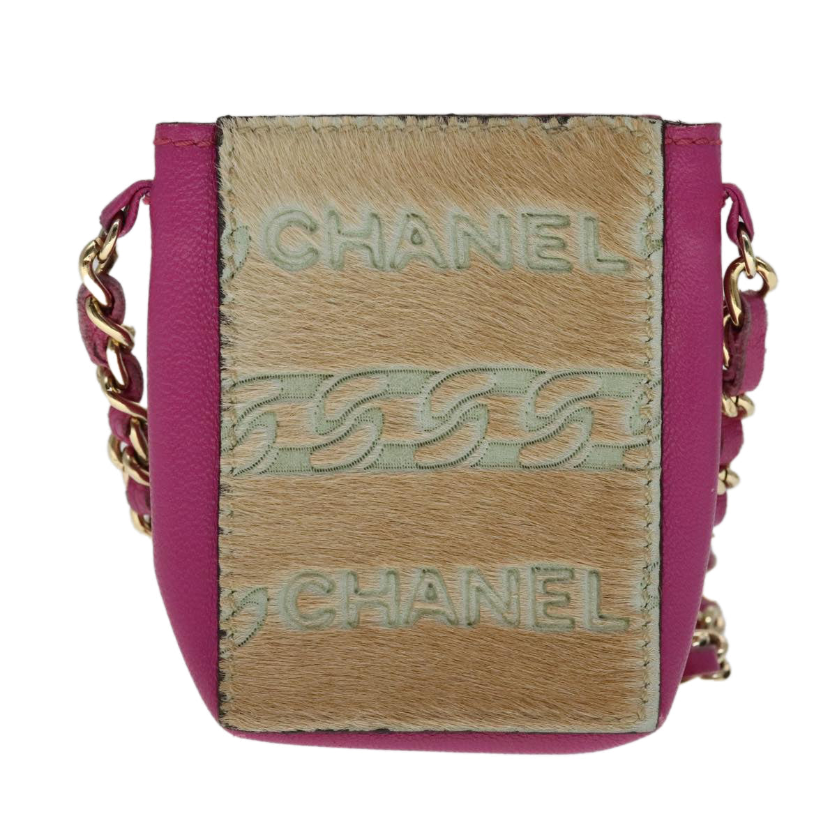 CHANEL Chain Shoulder Cigarette Case Leather Pink CC 108163