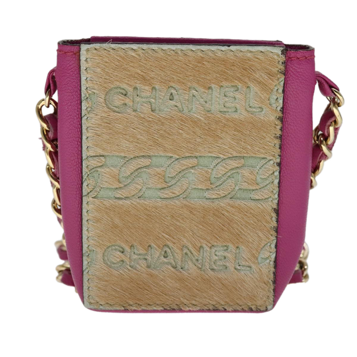 CHANEL Chain Shoulder Cigarette Case Leather Pink CC 108163