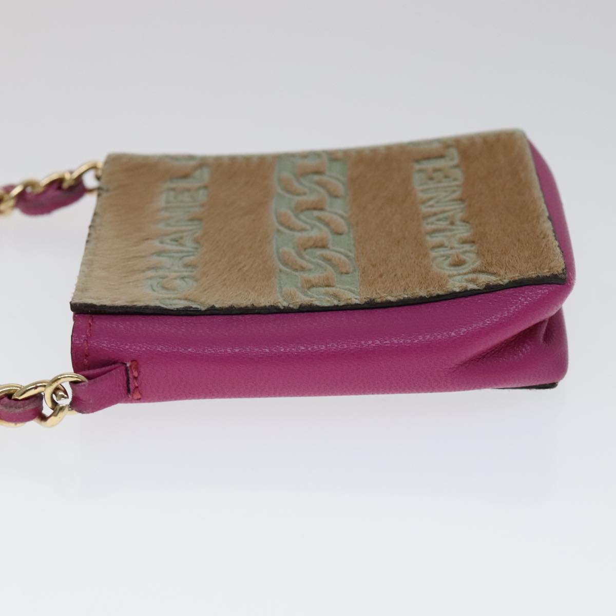 CHANEL Chain Shoulder Cigarette Case Leather Pink CC 108163