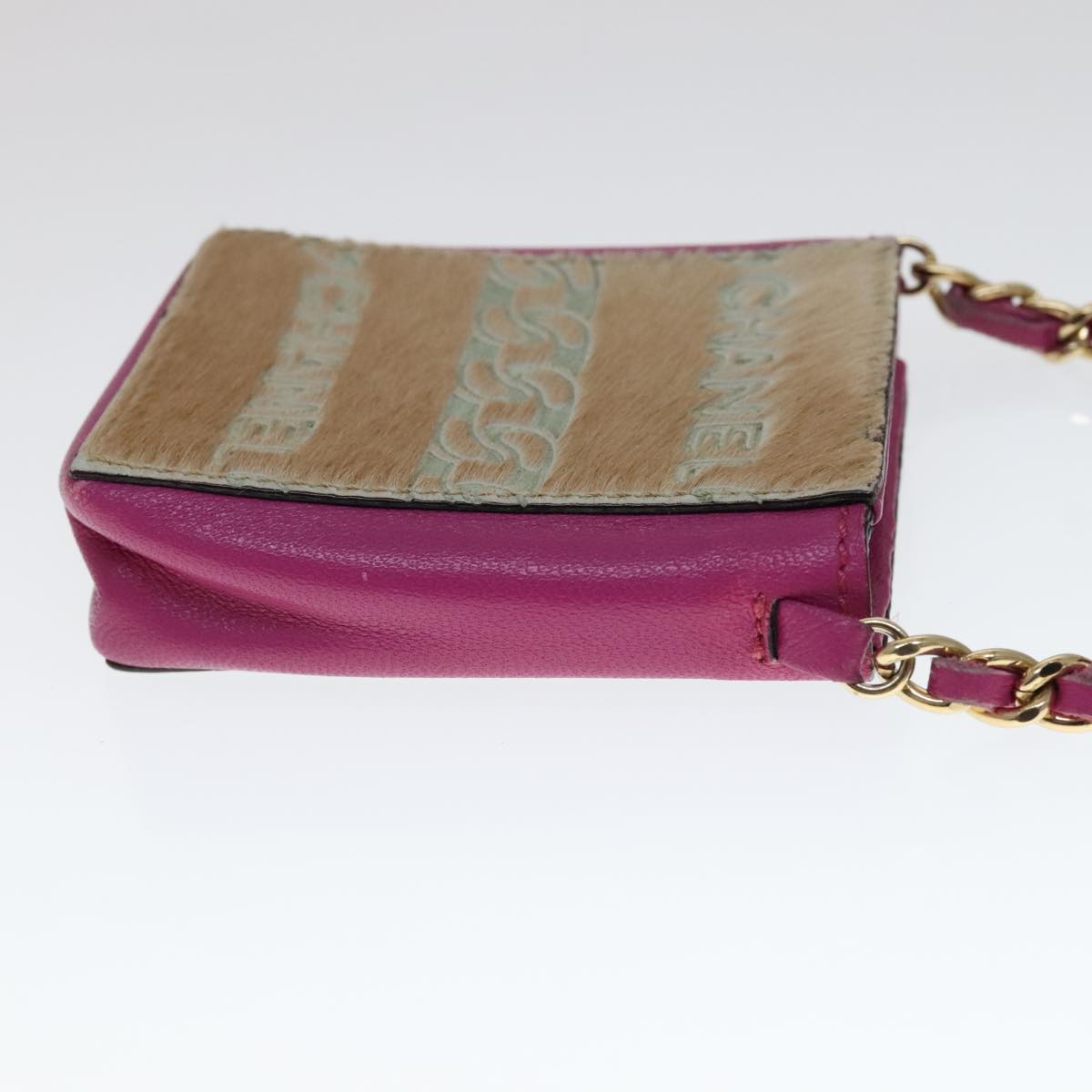 CHANEL Chain Shoulder Cigarette Case Leather Pink CC 108163