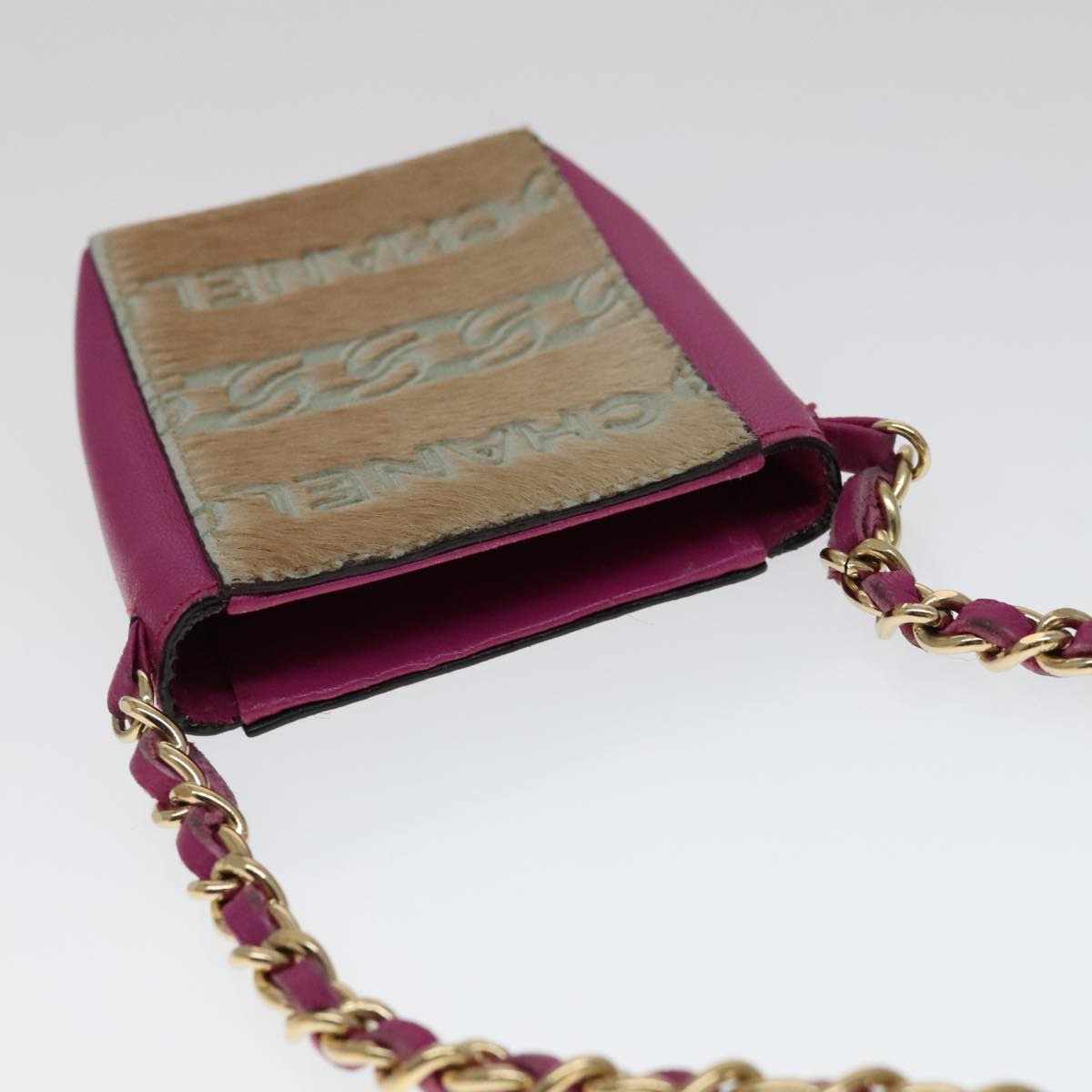 CHANEL Chain Shoulder Cigarette Case Leather Pink CC 108163