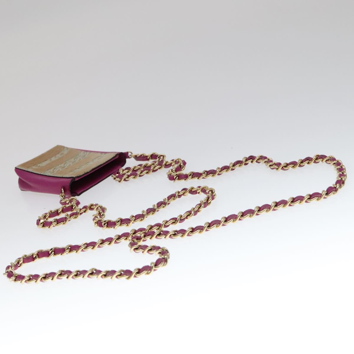 CHANEL Chain Shoulder Cigarette Case Leather Pink CC 108163