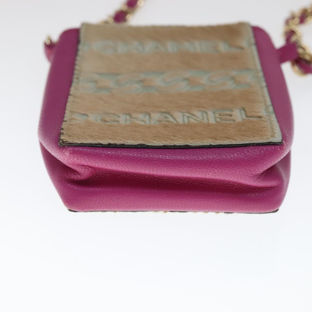 CHANEL Chain Shoulder Cigarette Case Leather Pink CC 108163