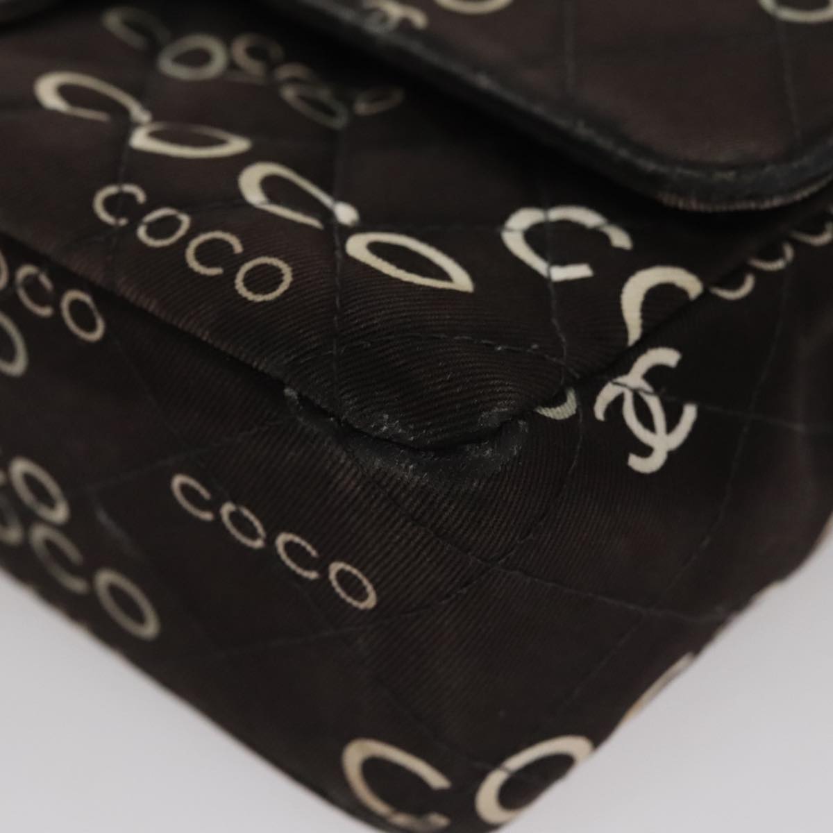 CHANEL Matelasse Chain Shoulder Bag Canvas Black Gold CC 108396
