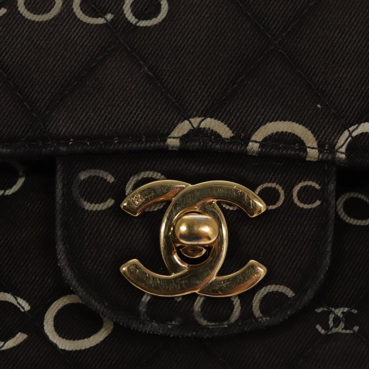 CHANEL Matelasse Chain Shoulder Bag Canvas Black Gold CC 108396