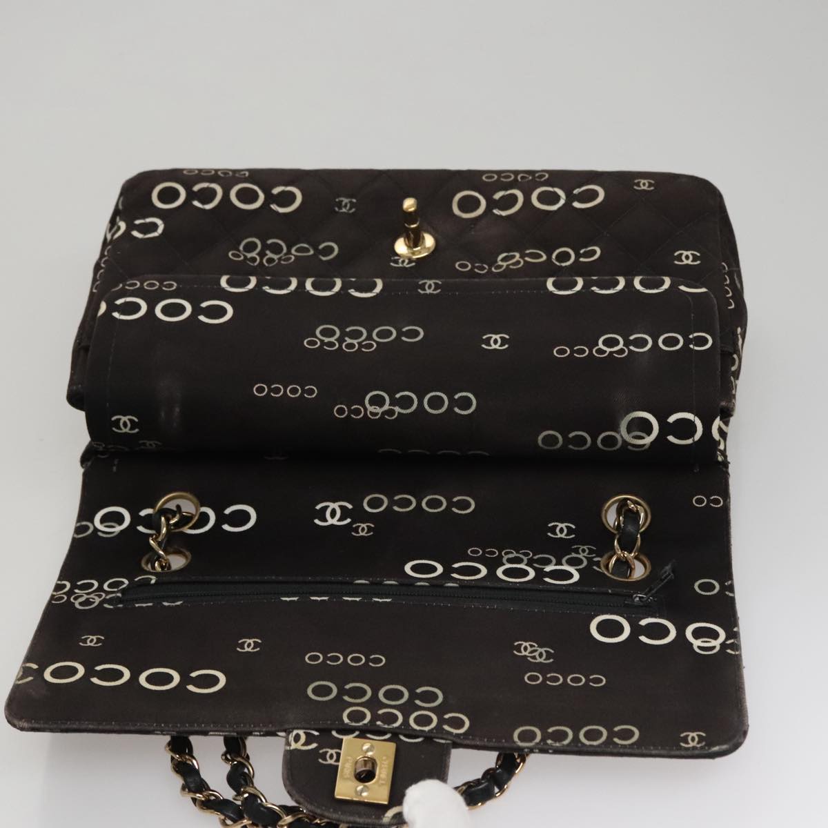 CHANEL Matelasse Chain Shoulder Bag Canvas Black Gold CC 108396