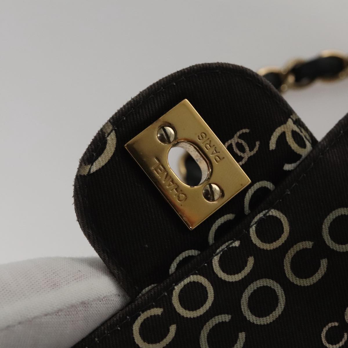 CHANEL Matelasse Chain Shoulder Bag Canvas Black Gold CC 108396