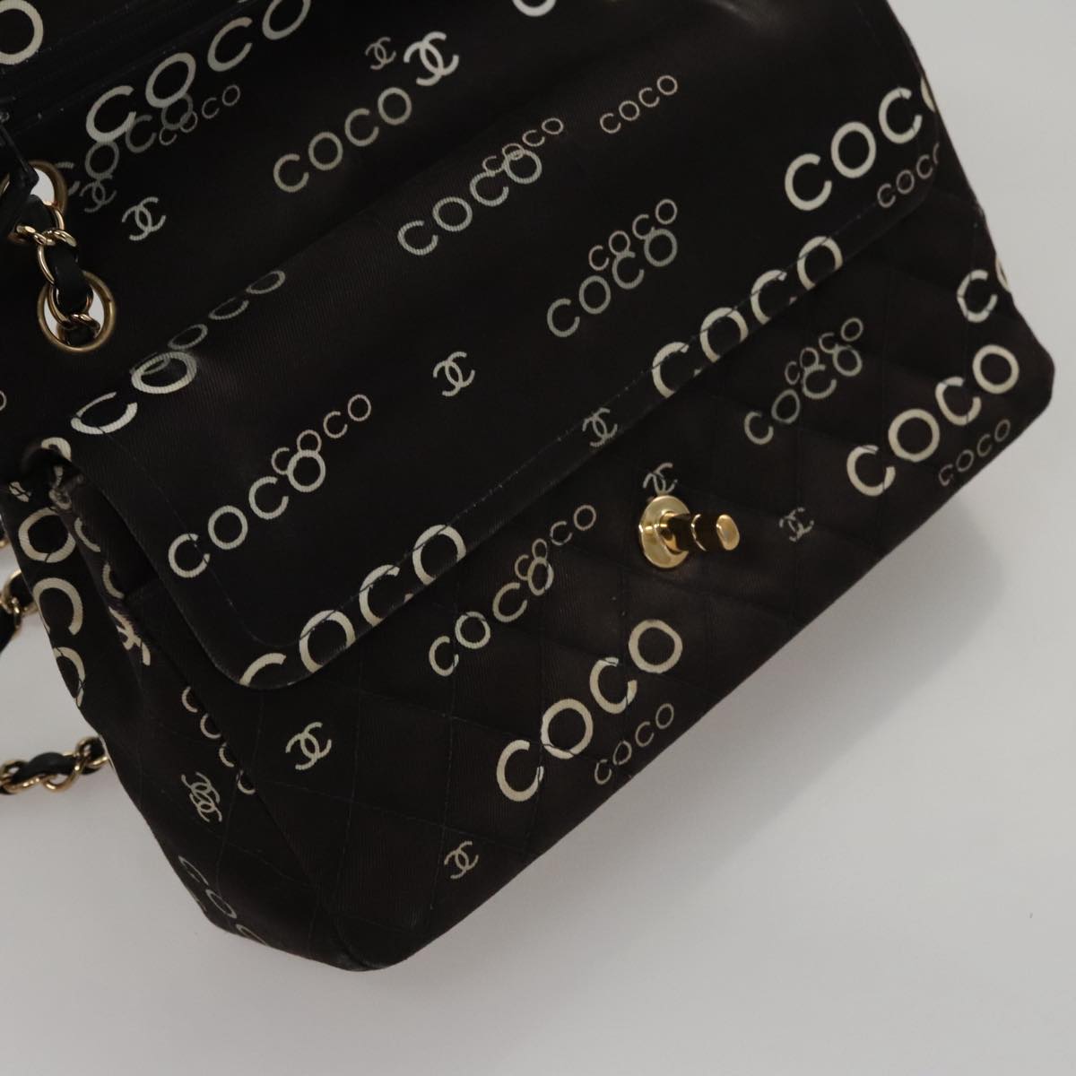 CHANEL Matelasse Chain Shoulder Bag Canvas Black Gold CC 108396