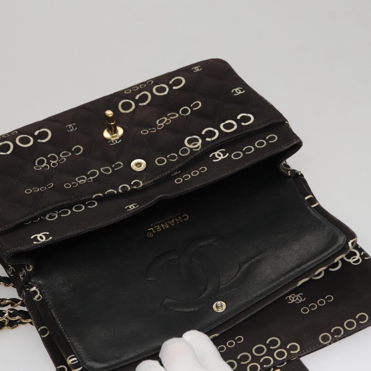 CHANEL Matelasse Chain Shoulder Bag Canvas Black Gold CC 108396