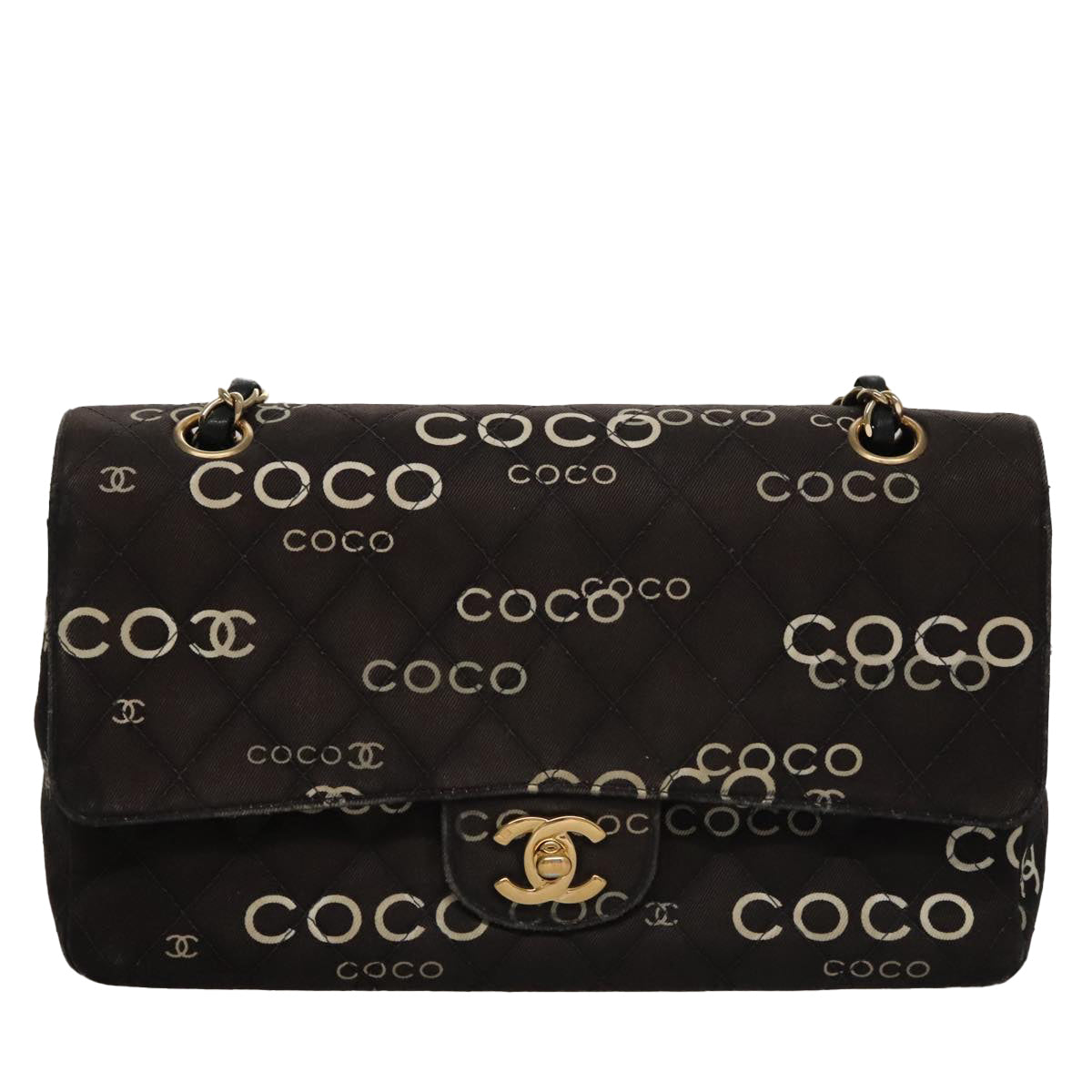 CHANEL Matelasse Chain Shoulder Bag Canvas Black Gold CC 108396