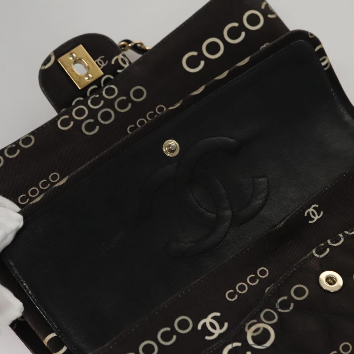 CHANEL Matelasse Chain Shoulder Bag Canvas Black Gold CC 108396