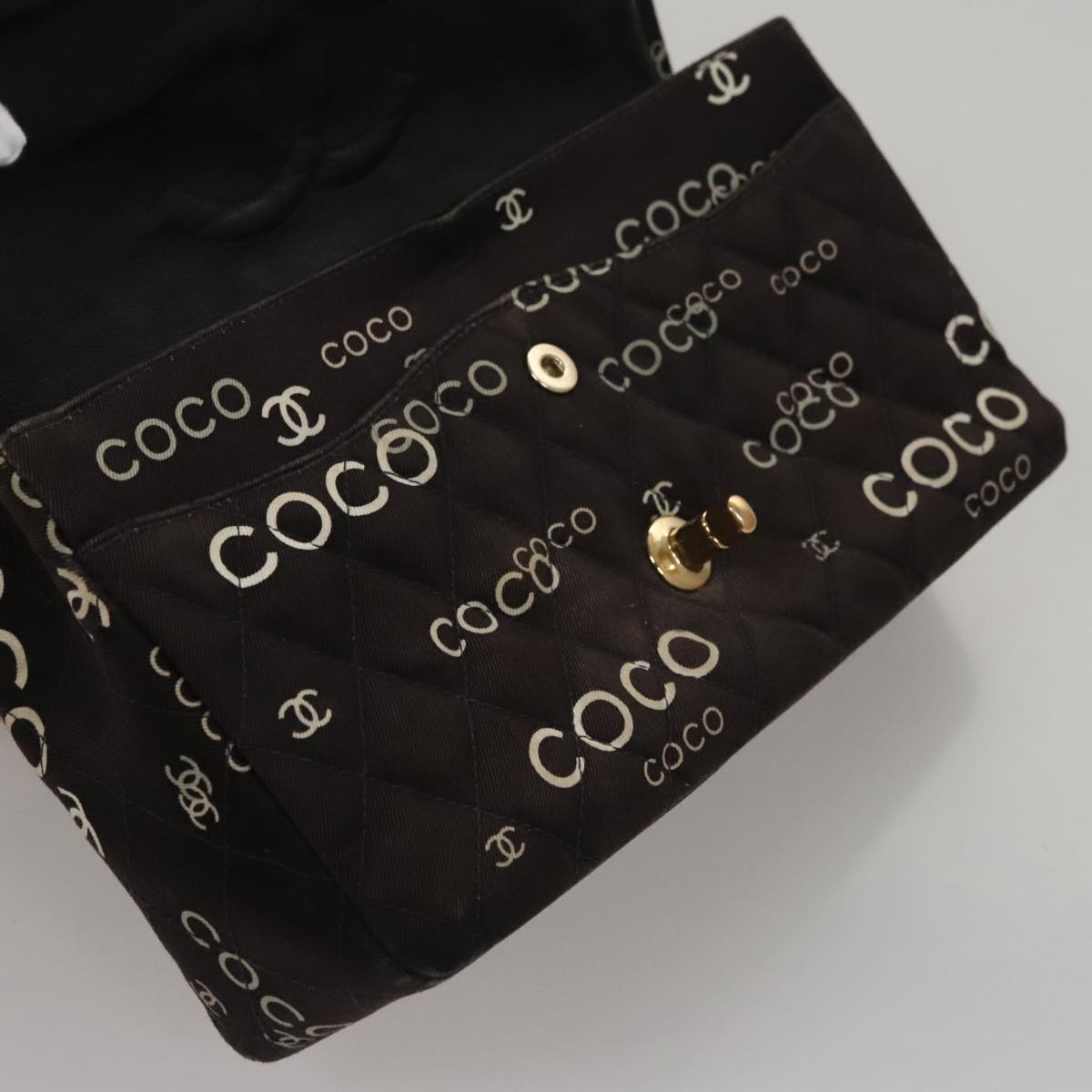 CHANEL Matelasse Chain Shoulder Bag Canvas Black Gold CC 108396
