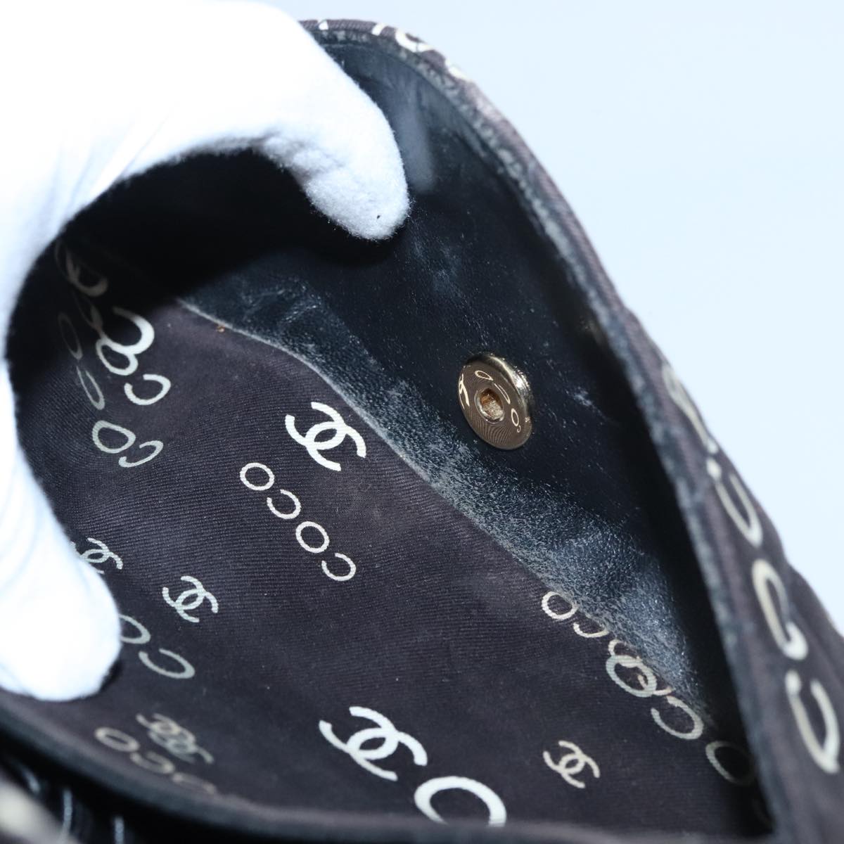 CHANEL Matelasse Chain Shoulder Bag Canvas Black Gold CC 108396