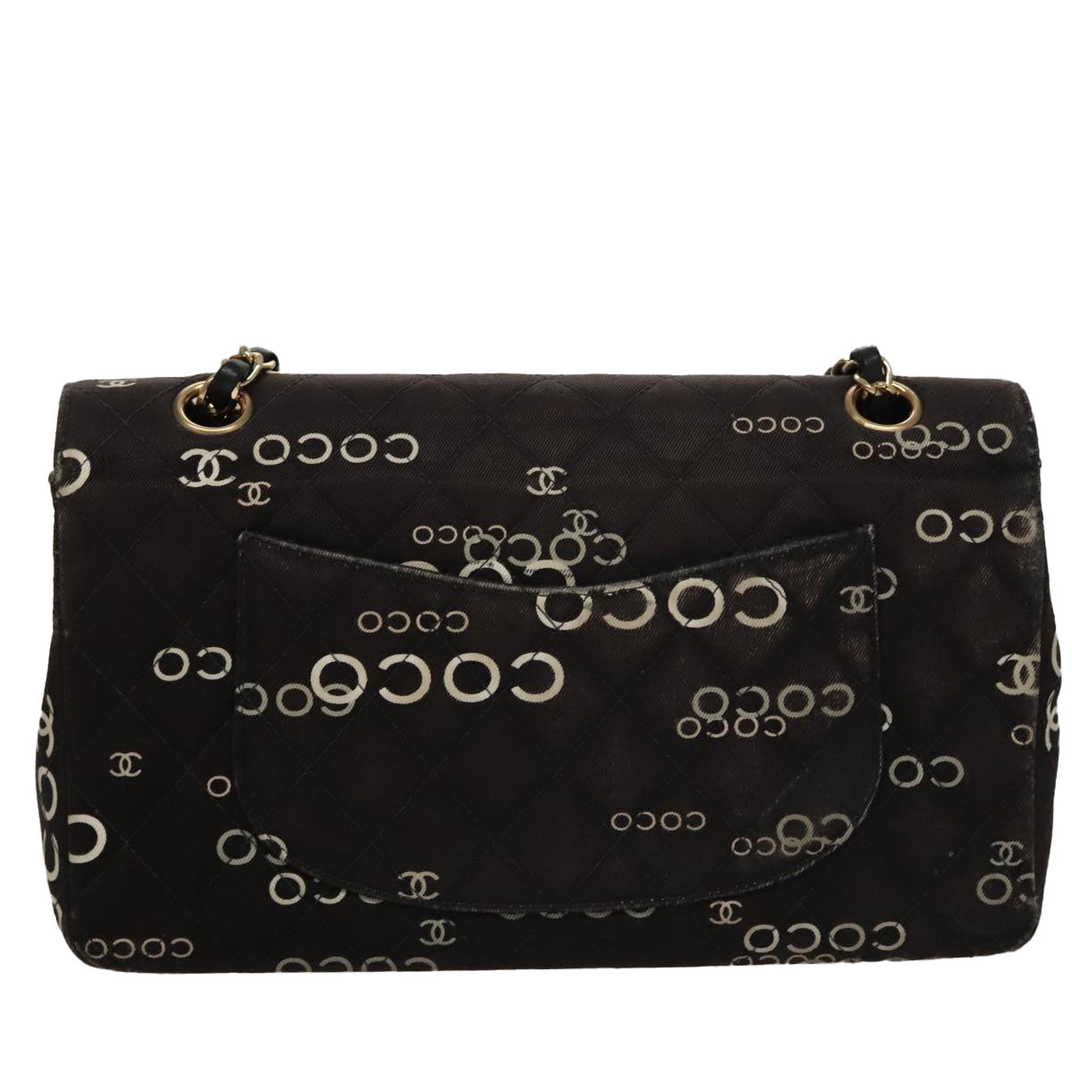 CHANEL Matelasse Chain Shoulder Bag Canvas Black Gold CC 108396