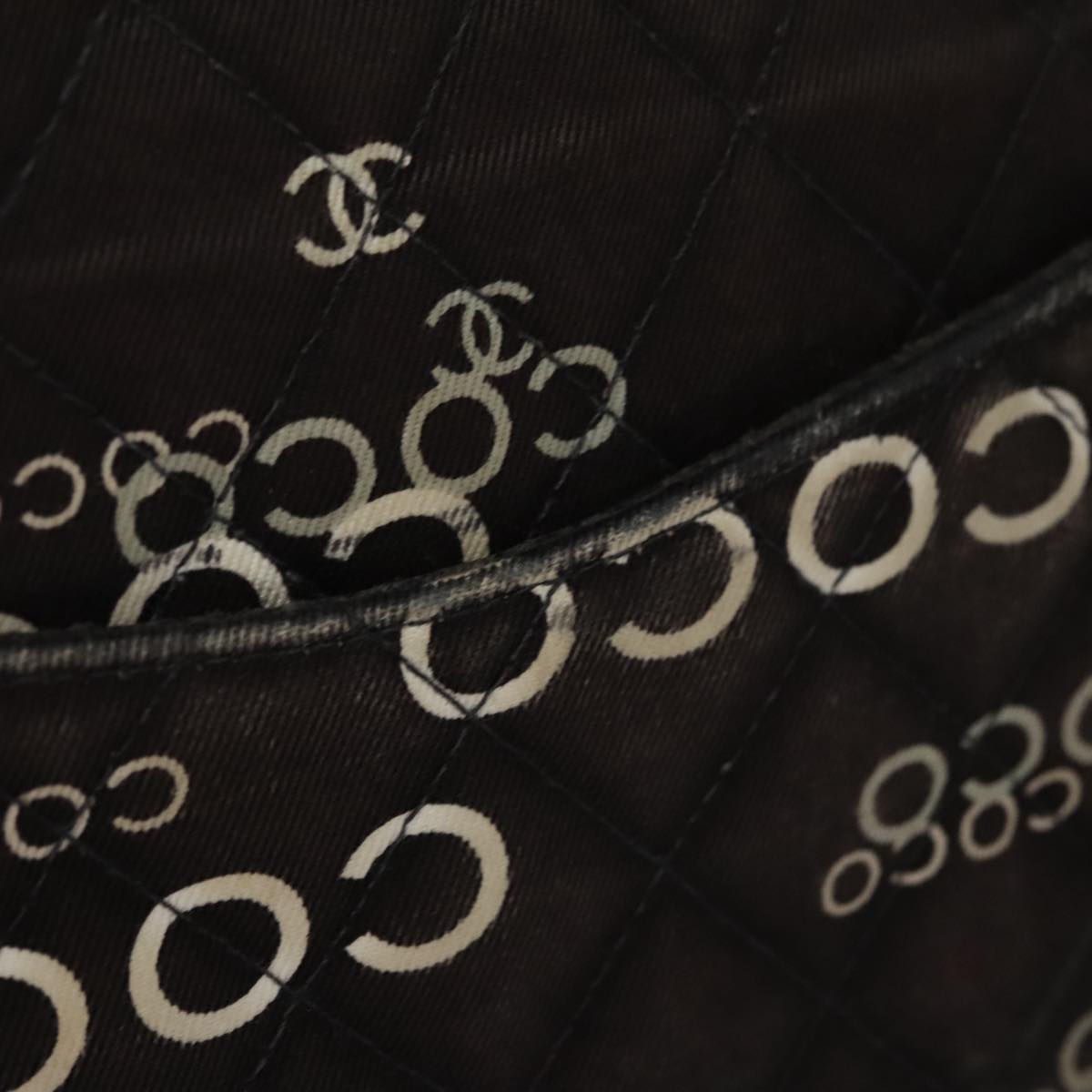CHANEL Matelasse Chain Shoulder Bag Canvas Black Gold CC 108396