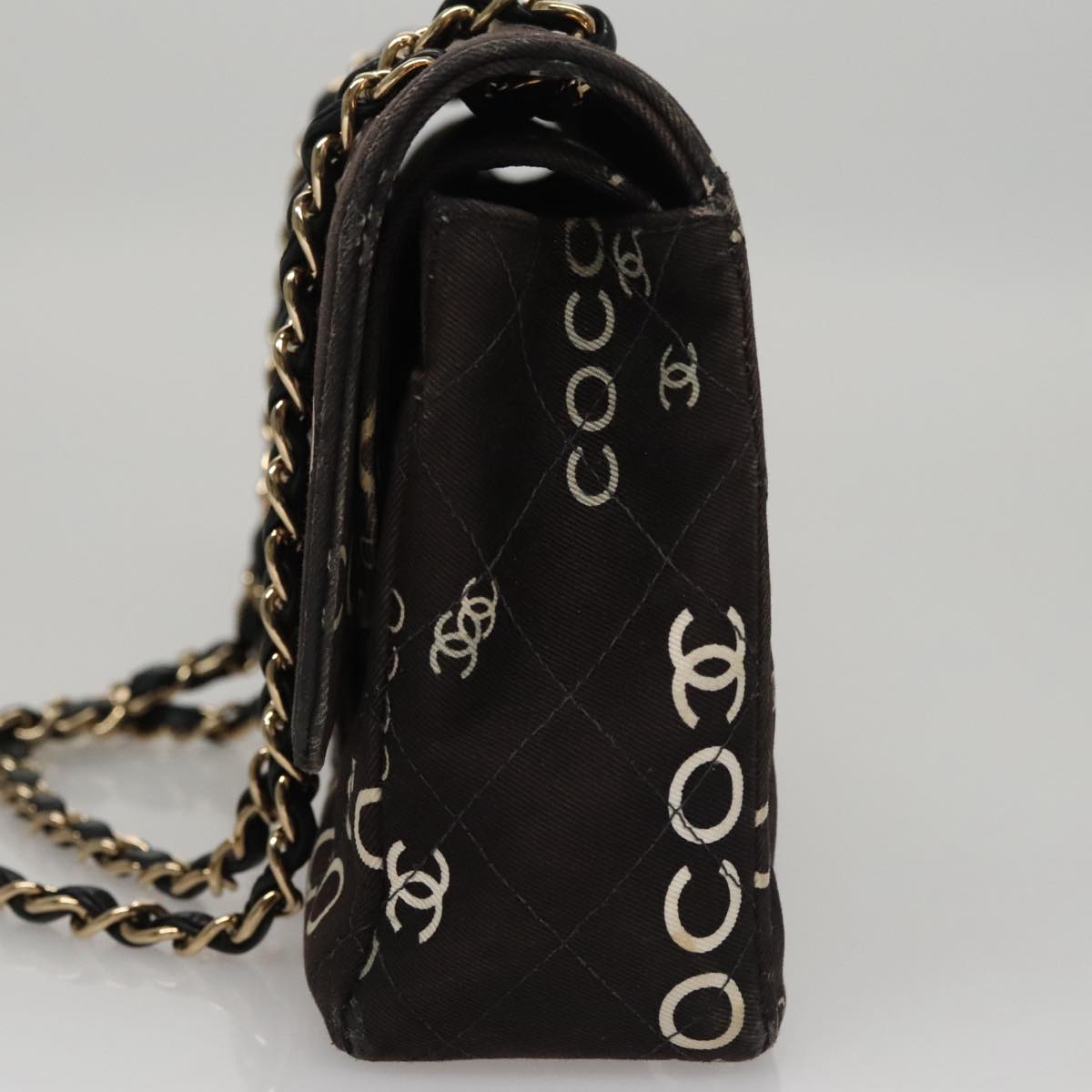 CHANEL Matelasse Chain Shoulder Bag Canvas Black Gold CC 108396