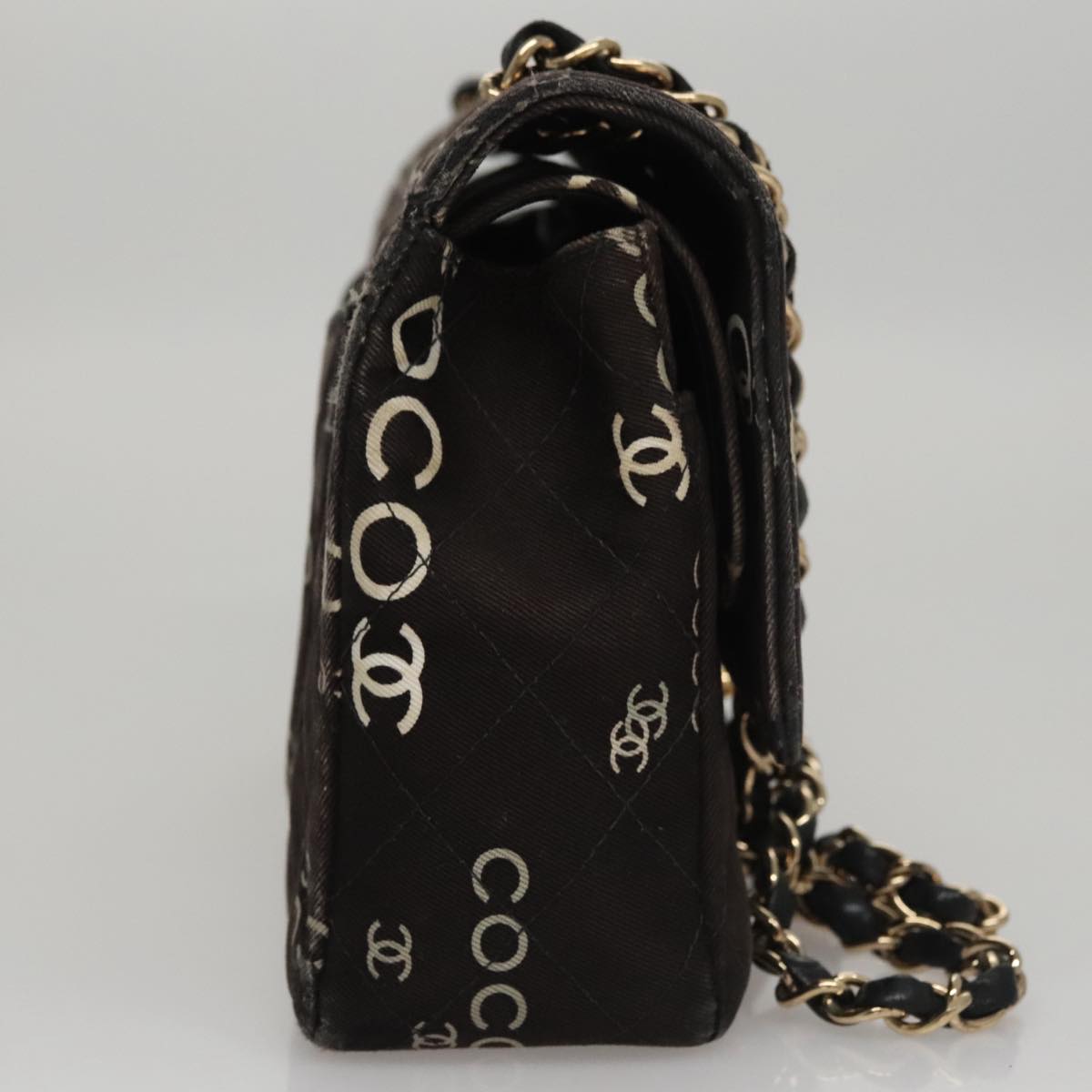 CHANEL Matelasse Chain Shoulder Bag Canvas Black Gold CC 108396
