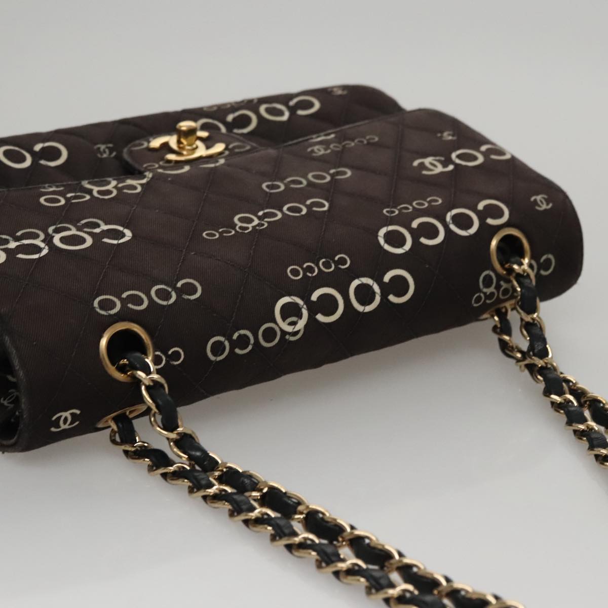 CHANEL Matelasse Chain Shoulder Bag Canvas Black Gold CC 108396