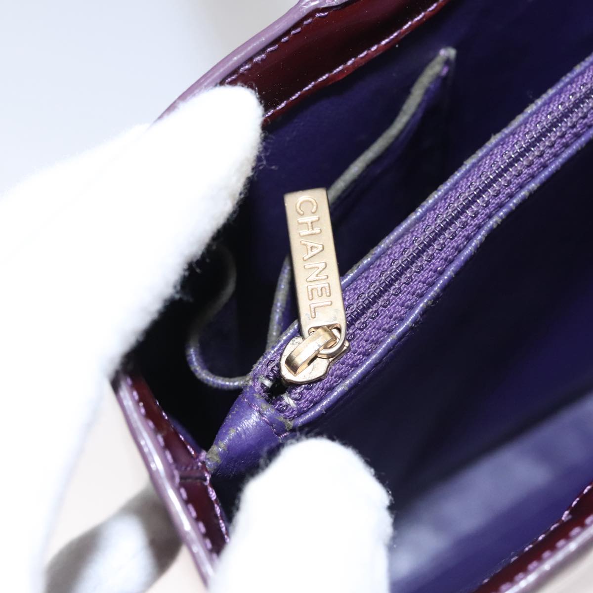CHANEL Tote Bag Patent leather Purple CC 108601