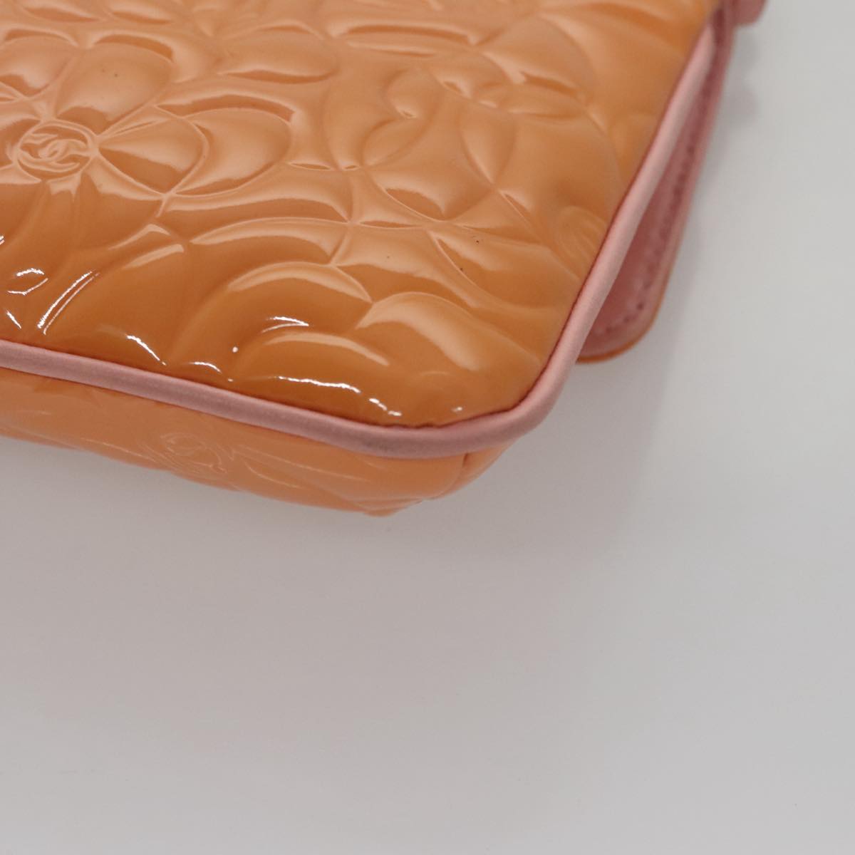CHANEL Chain Camelia Shoulder Bag Patent leather Orange CC 108607