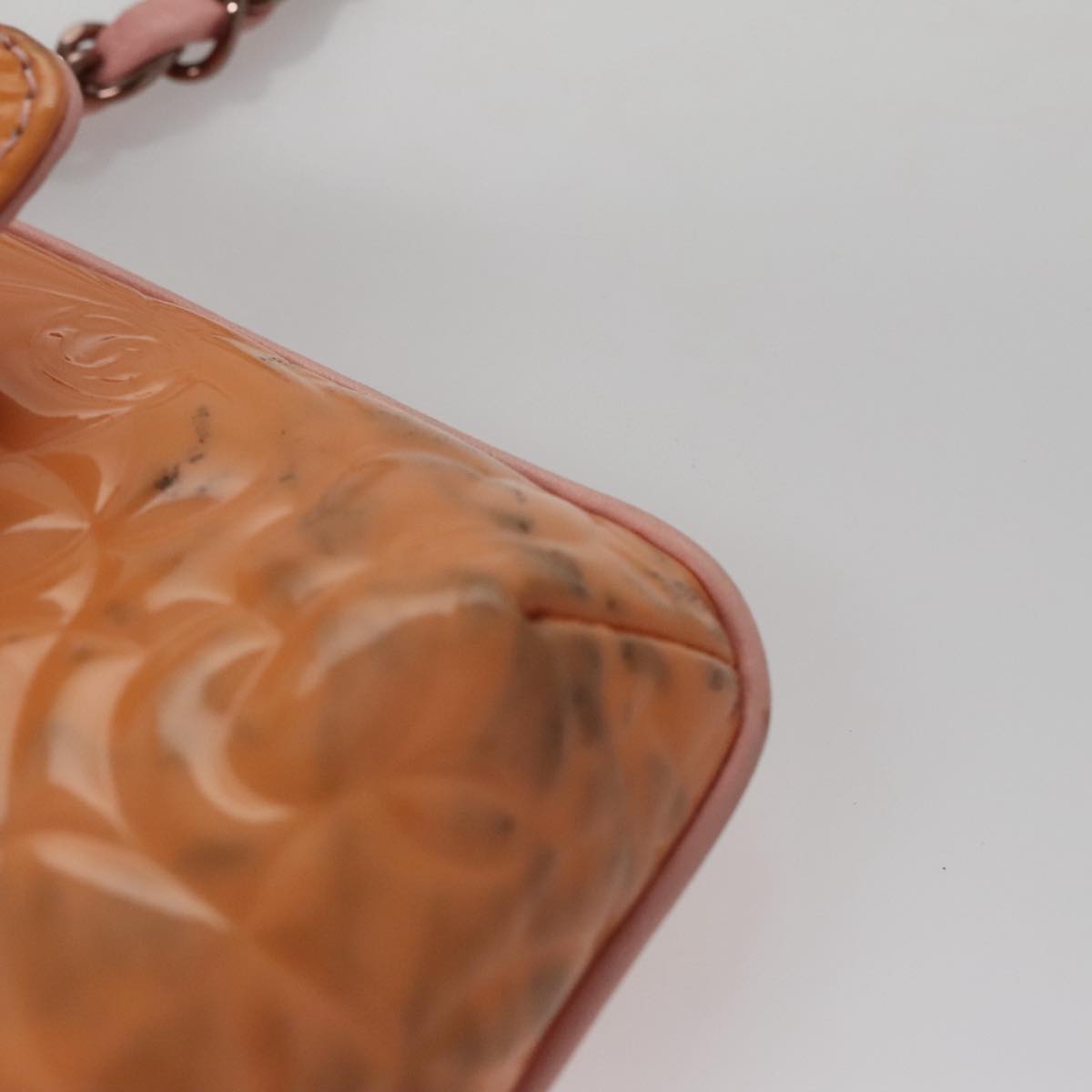 CHANEL Chain Camelia Shoulder Bag Patent leather Orange CC 108607