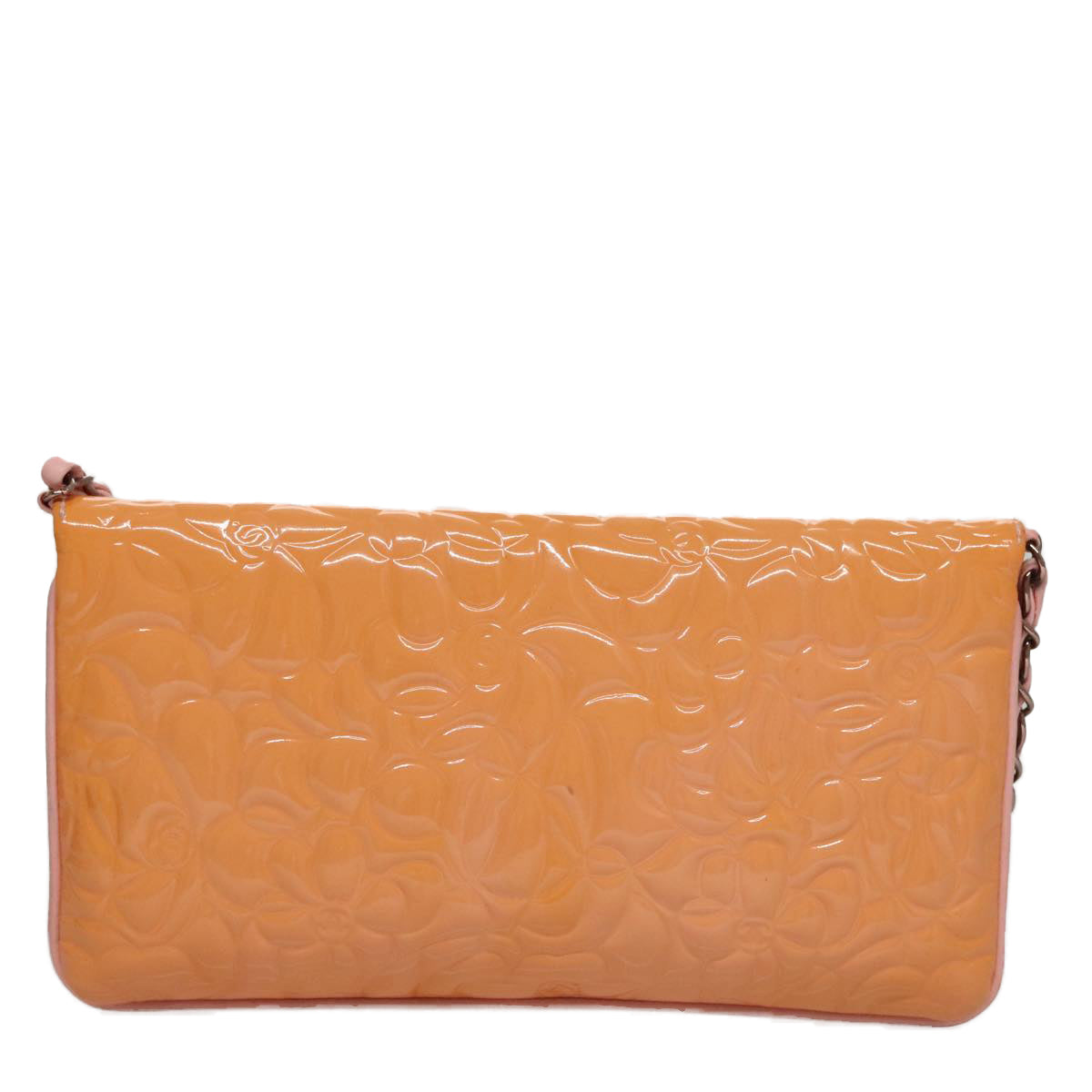 CHANEL Chain Camelia Shoulder Bag Patent leather Orange CC 108607