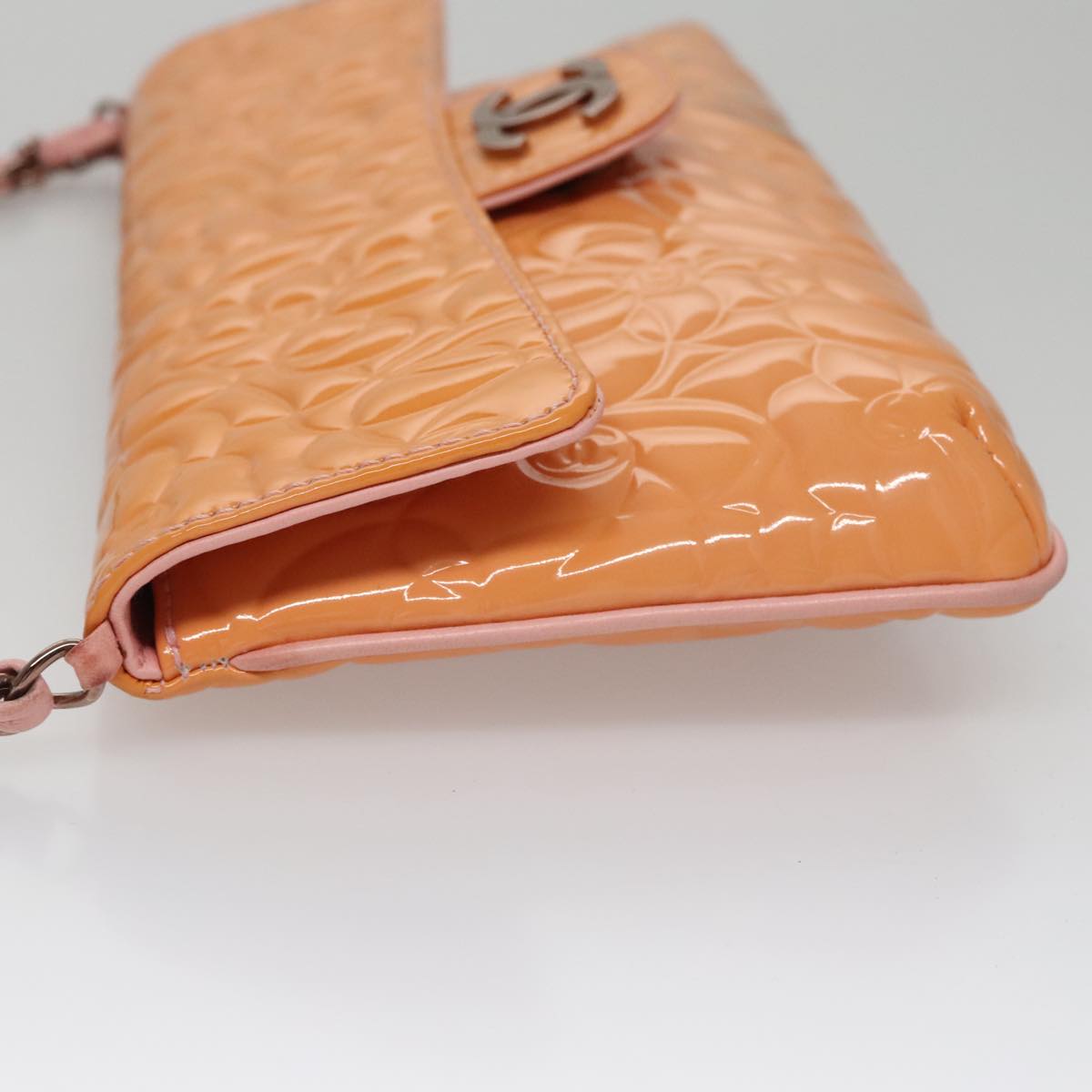 CHANEL Chain Camelia Shoulder Bag Patent leather Orange CC 108607