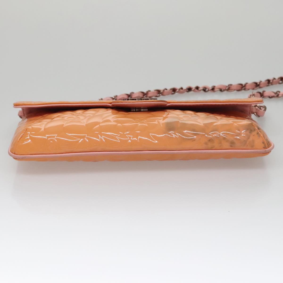 CHANEL Chain Camelia Shoulder Bag Patent leather Orange CC 108607