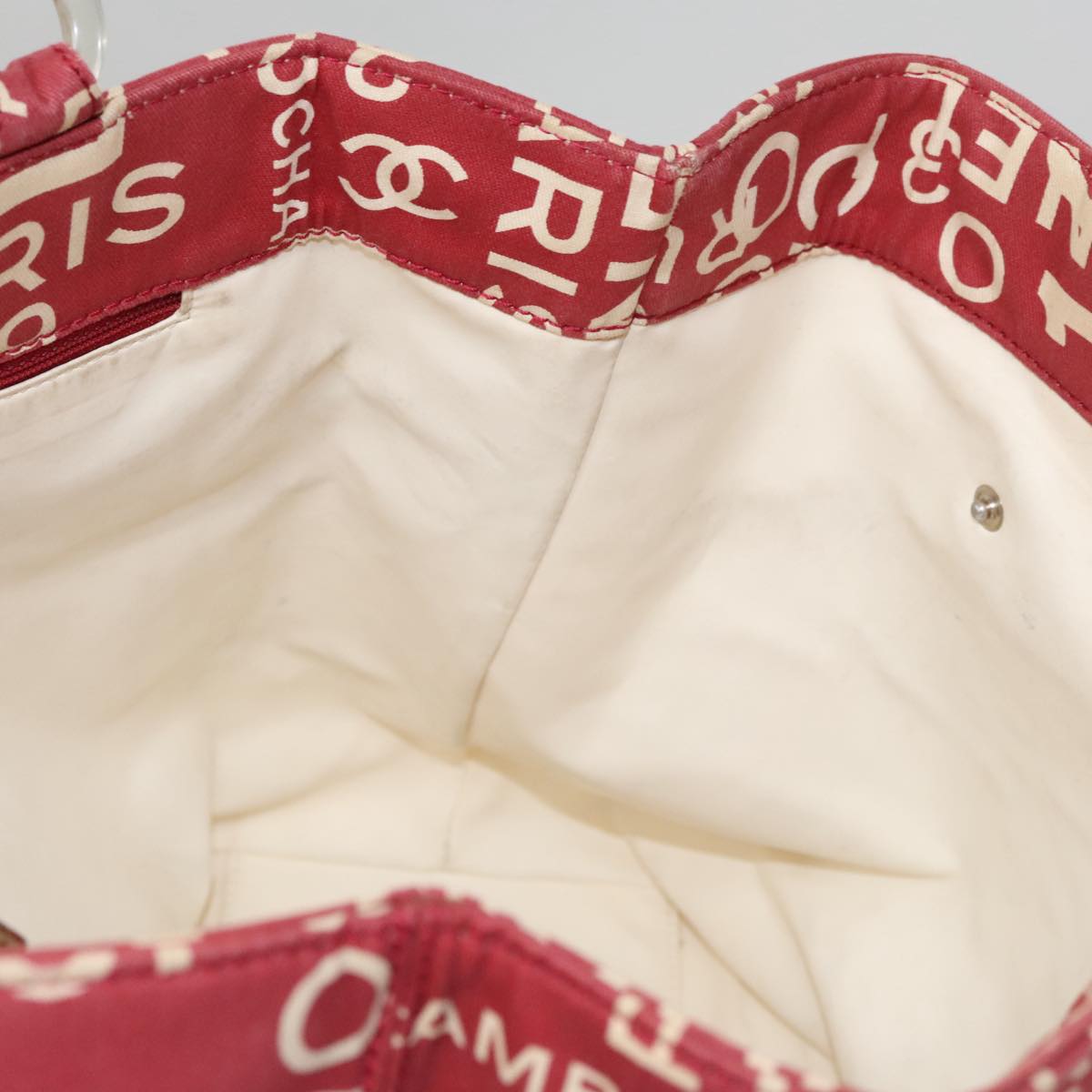 CHANEL Bysy line Tote Bag Canvas Red CC 108610