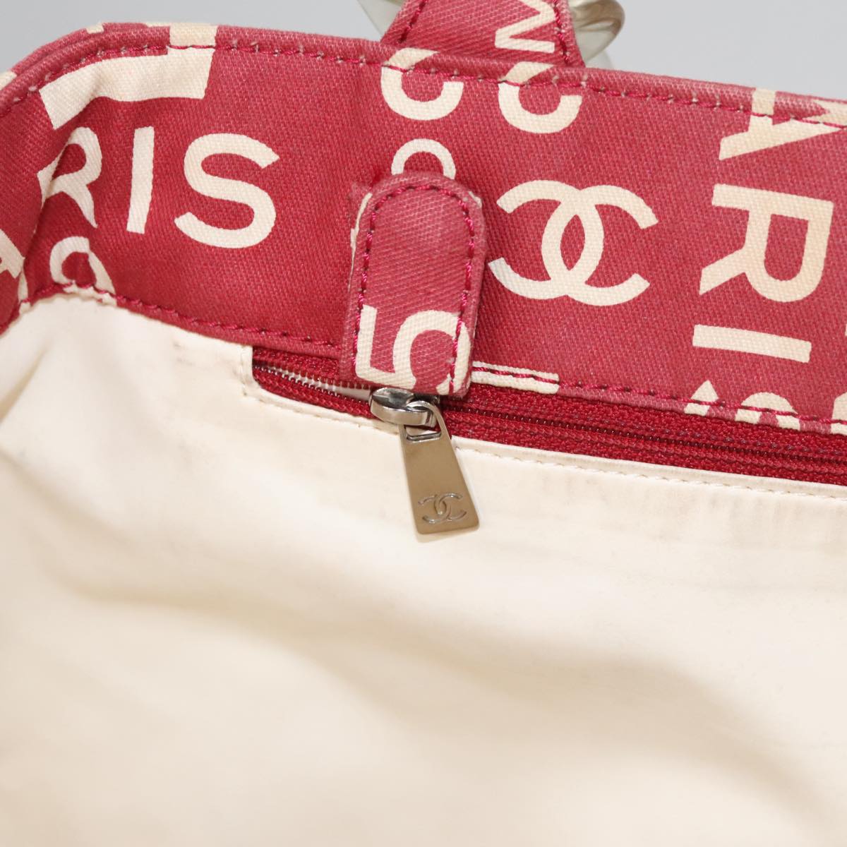 CHANEL Bysy line Tote Bag Canvas Red CC 108610