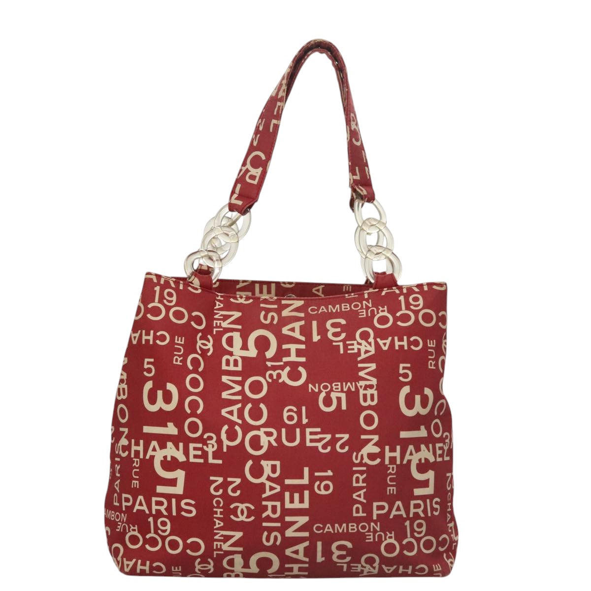 CHANEL Bysy line Tote Bag Canvas Red CC 108610