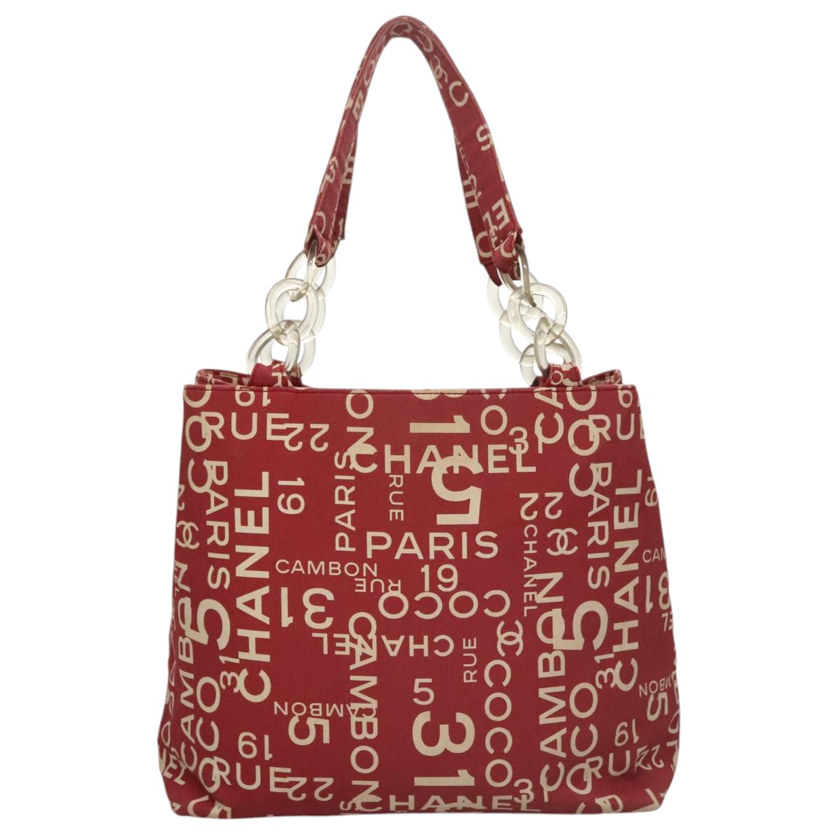 CHANEL Bysy line Tote Bag Canvas Red CC 108610