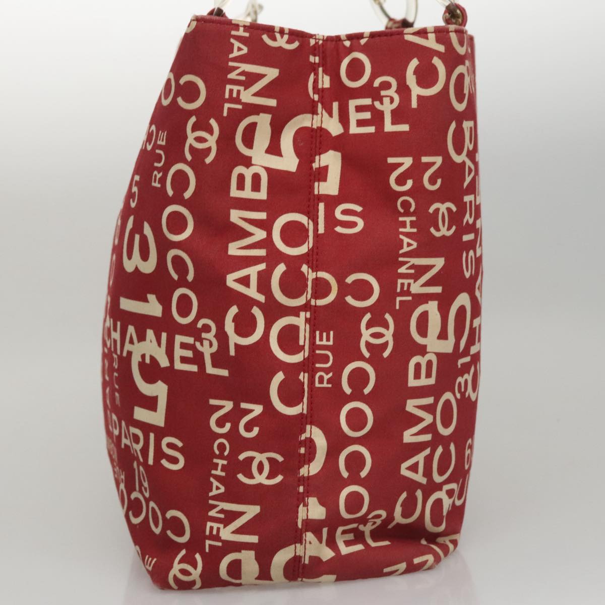 CHANEL Bysy line Tote Bag Canvas Red CC 108610