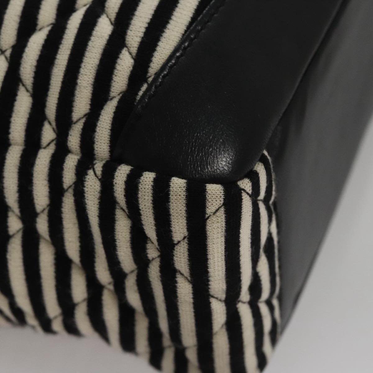 CHANEL Matelasse Chain Shoulder Bag Cotton Black White gold CC 108666