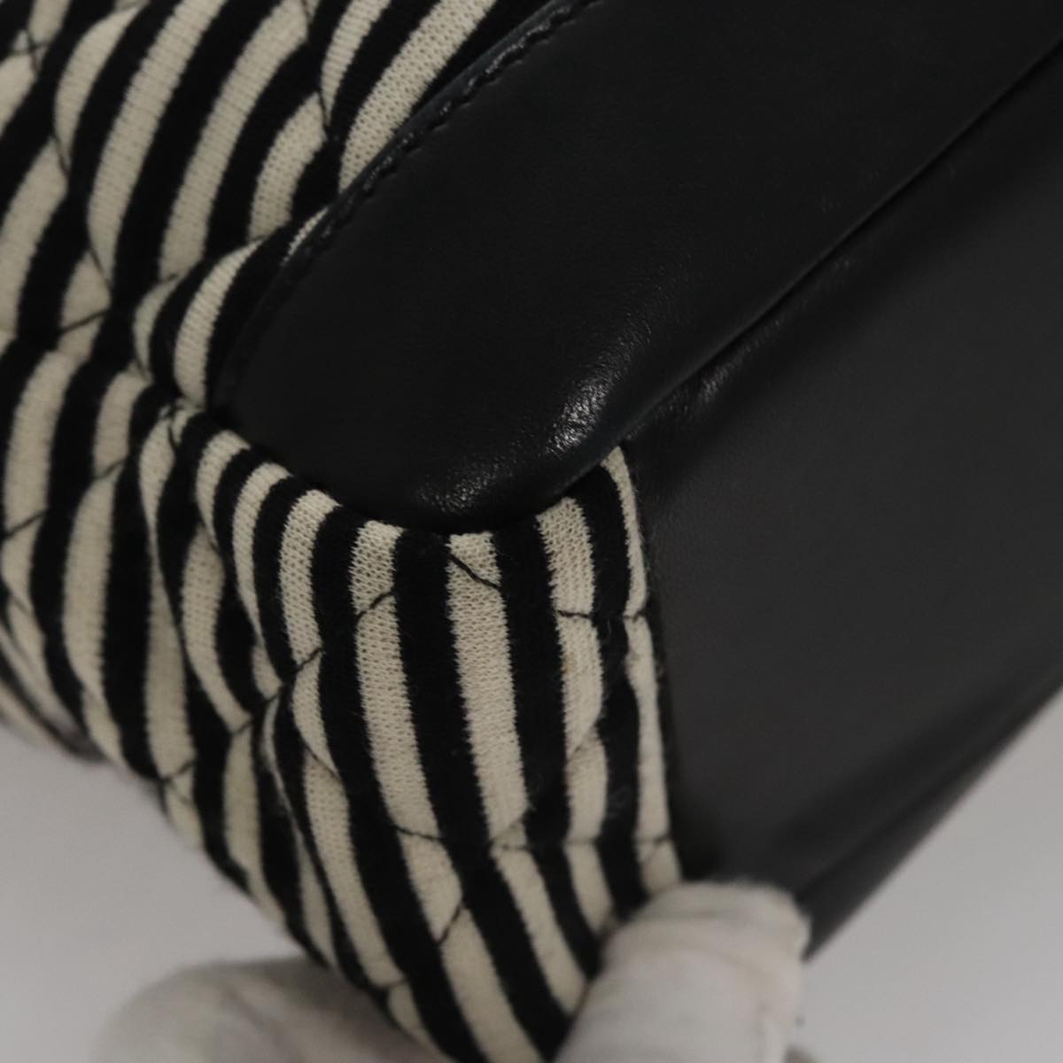 CHANEL Matelasse Chain Shoulder Bag Cotton Black White gold CC 108666