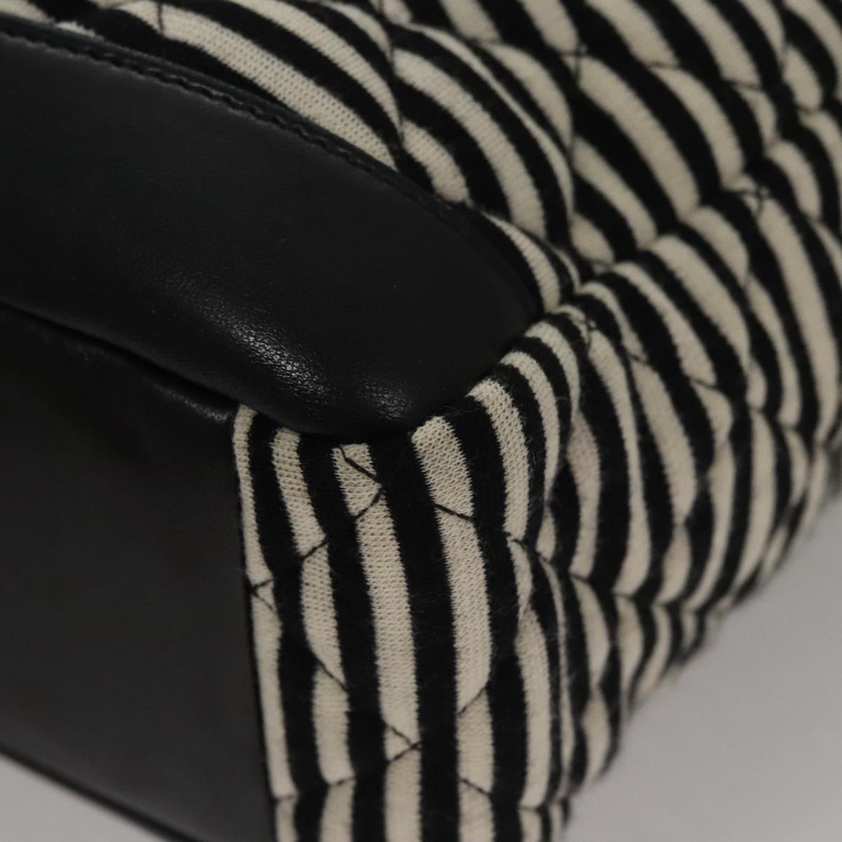 CHANEL Matelasse Chain Shoulder Bag Cotton Black White gold CC 108666