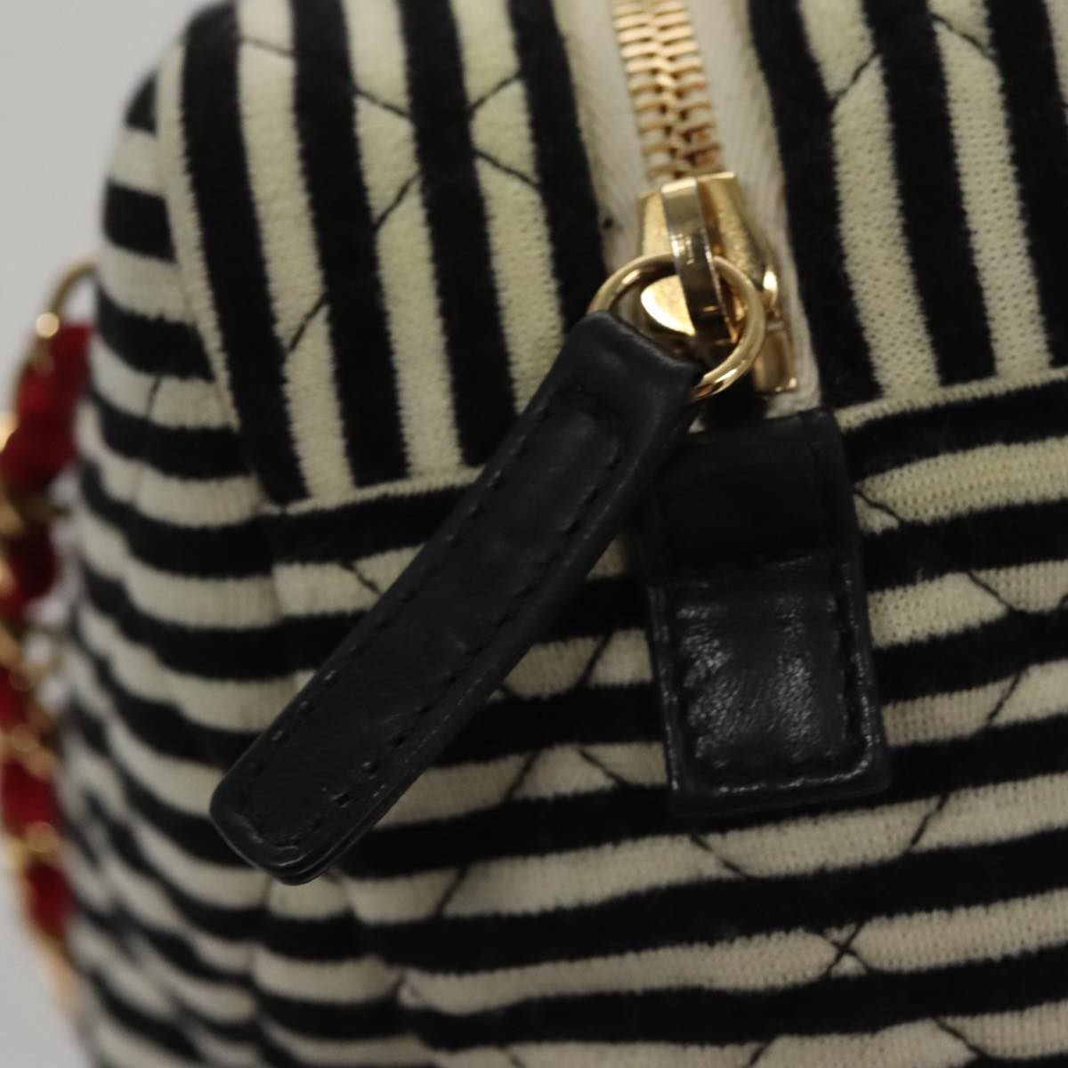CHANEL Matelasse Chain Shoulder Bag Cotton Black White gold CC 108666