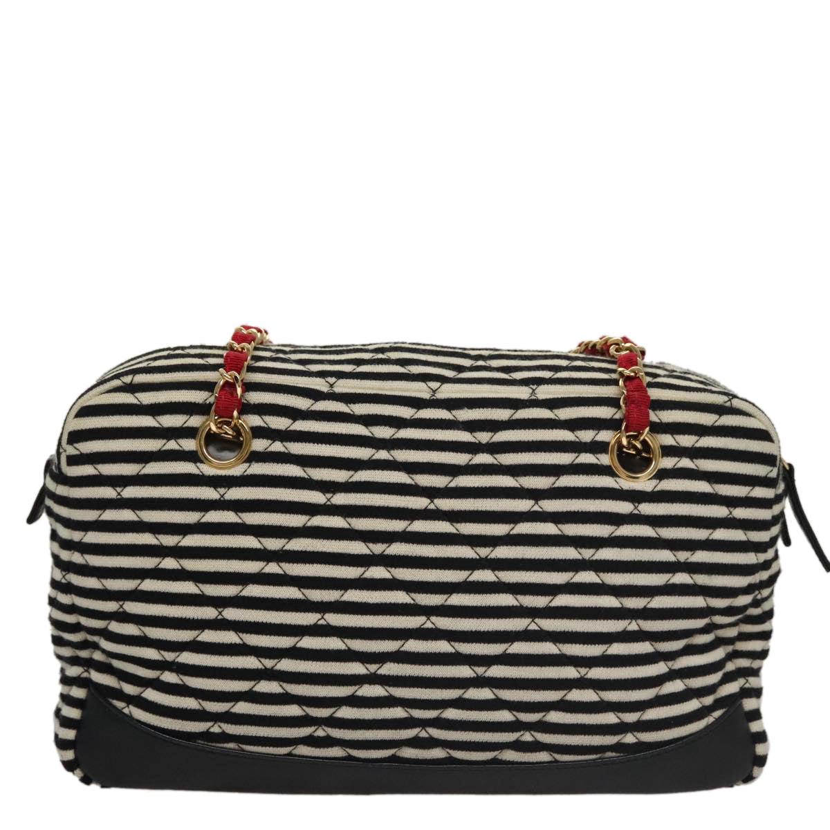 CHANEL Matelasse Chain Shoulder Bag Cotton Black White gold CC 108666