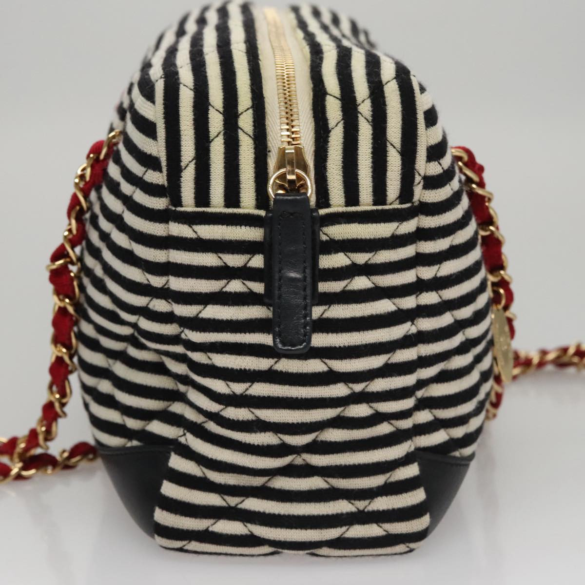 CHANEL Matelasse Chain Shoulder Bag Cotton Black White gold CC 108666