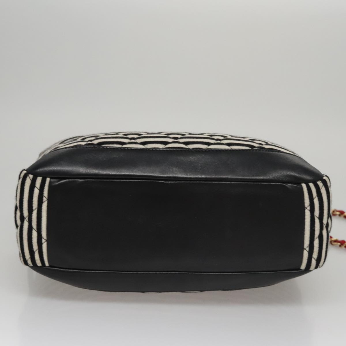 CHANEL Matelasse Chain Shoulder Bag Cotton Black White gold CC 108666