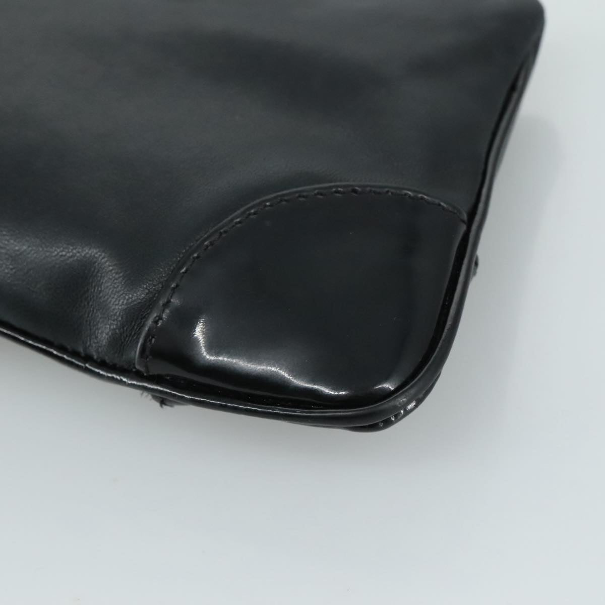 CHANEL Camelia Clutch Bag Lamb Skin Black Silver CC 108816