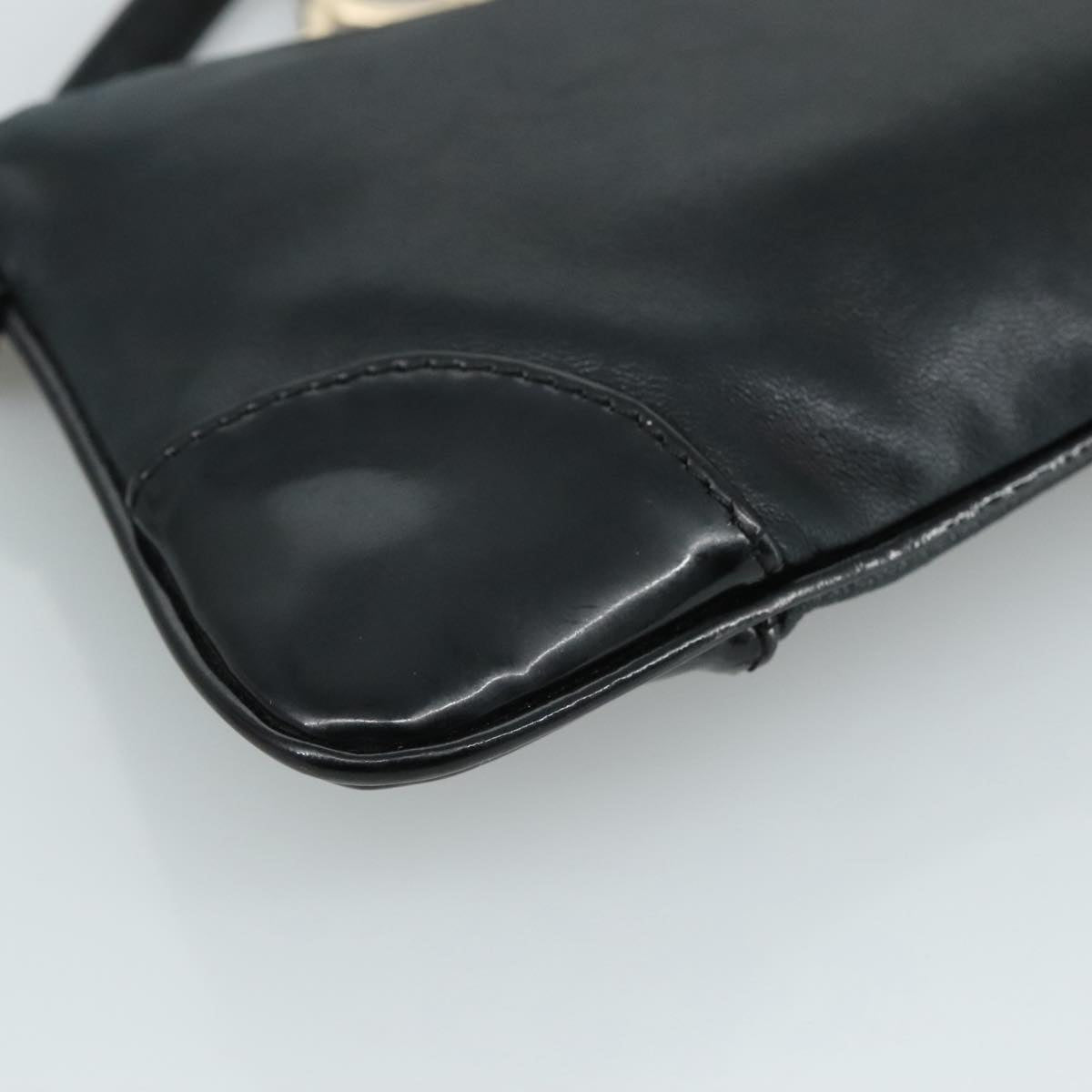 CHANEL Camelia Clutch Bag Lamb Skin Black Silver CC 108816