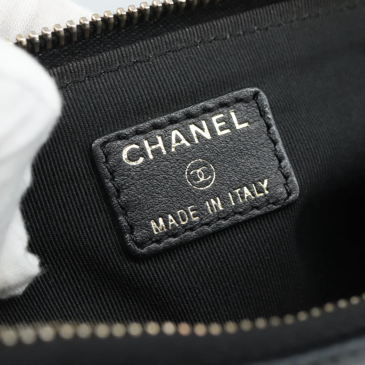 CHANEL Camelia Clutch Bag Lamb Skin Black Silver CC 108816