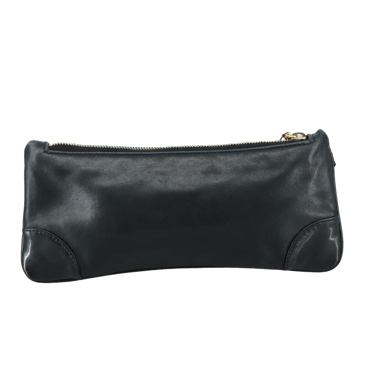 CHANEL Camelia Clutch Bag Lamb Skin Black Silver CC 108816