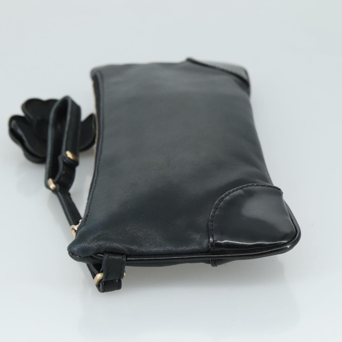 CHANEL Camelia Clutch Bag Lamb Skin Black Silver CC 108816
