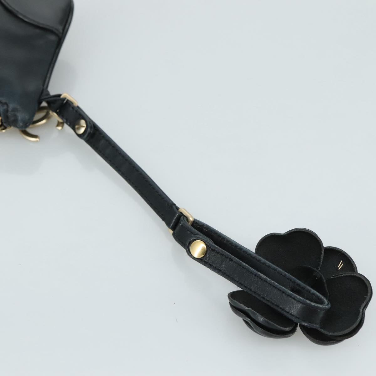 CHANEL Camelia Clutch Bag Lamb Skin Black Silver CC 108816